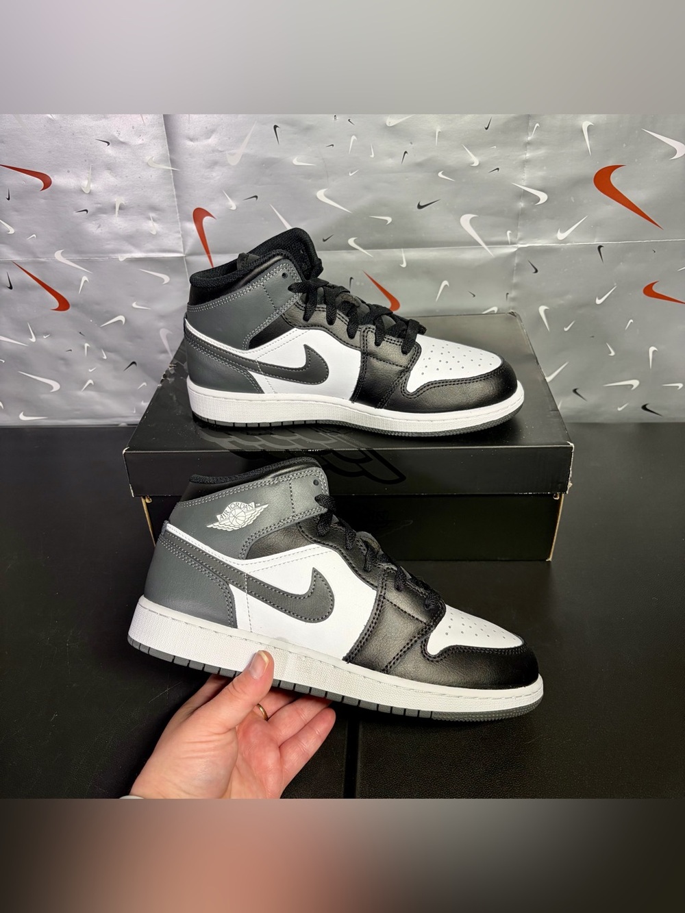 Nike Air Jordan 1 Mid Black White Iron Grey (GS) Size 7Y DQ8423-001 New